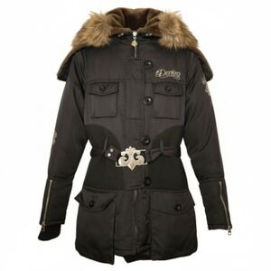 DERCON Rare‎ By Beyoncé Black Embellished Belted Hooded Winter Jacket Coat M/M